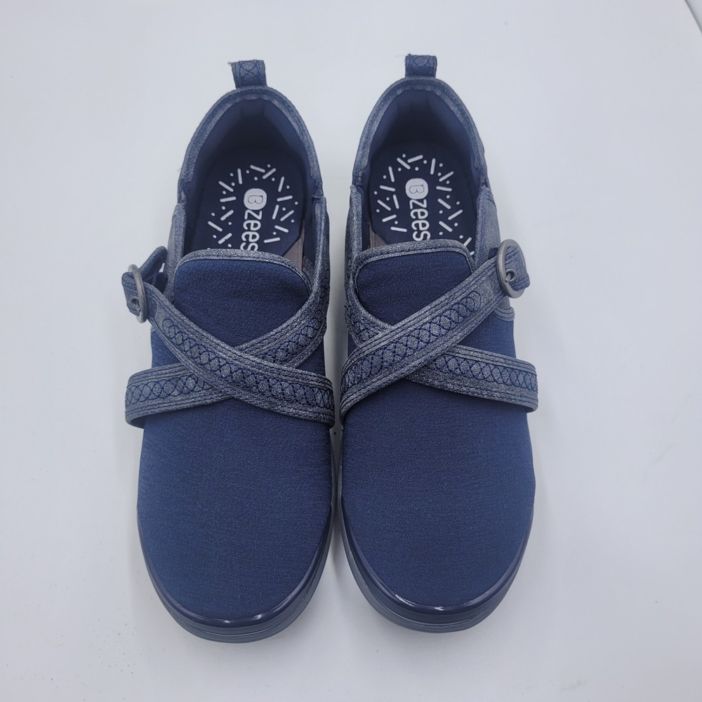 Bzees Navy Blue Slip-On Sneakers with Buckle Detail - Picture 3 of 10